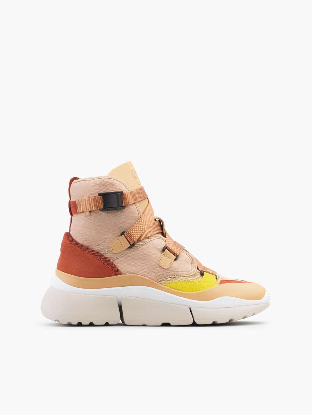Chloe Chunky High-Top Sneaker in Beige with Yellow & Rust Accents